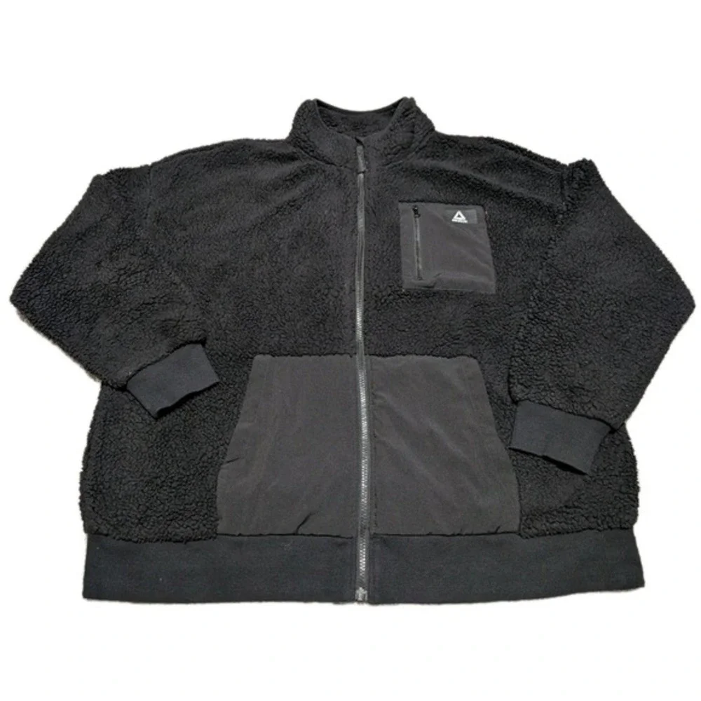 Reebok Jacket Mens 2XL Black Fleece Sweater Full Zip Chest‎ Pocket